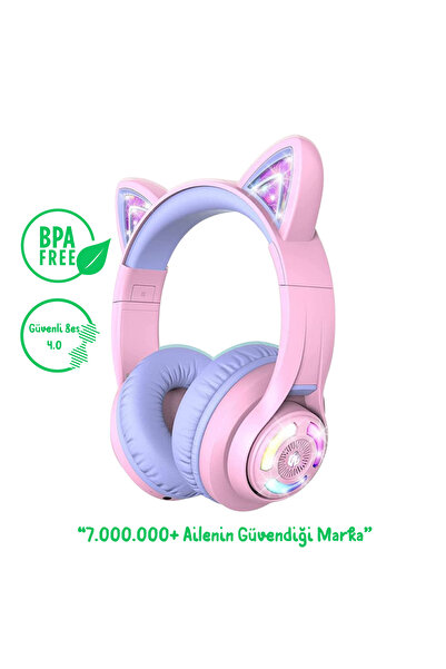iClever BTH13 Kedi Kulaklı Çocuk Bluetooth Kulaklık -Mor BPA Free