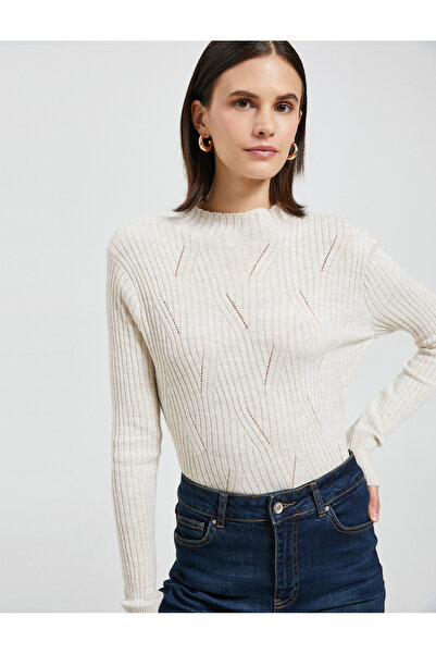 Koton Pulover pe jumatate cu guler rotit Tricoturi Slim Fit Cashmere Texturat