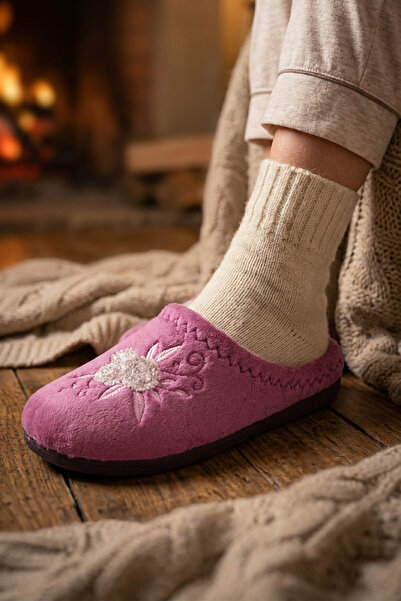 GEZER Women's Winter Pu Comfortable Sole Embroidered Design Home Garden Slippers