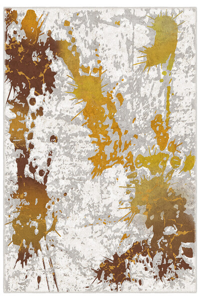Decorative Anti-Slip Base, Beige-Yellow Table Patterned Beige Color Special Design, Thin, Washable Carpet