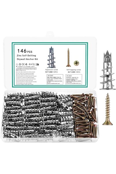 QOOSIKICC Set de 146 ancore metalice autoforante M4 cu șuruburi pentru gips-carton, cavități și beton