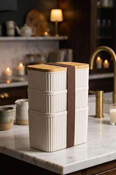 MAKRİ HOME Set of 3 Bamboo Lid Storage Containers – 1L + 0.5L + 0.5L, Can Be ...