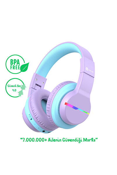 iClever BTH12 Çocuk Bluetooth Kulaklık -Mor BPA Free
