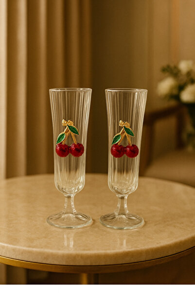 YzHome 2 Li Cam Kiraz Flüt Kahve Yanı Bardağı Kokteyl Meşrubat Bardak 150ml