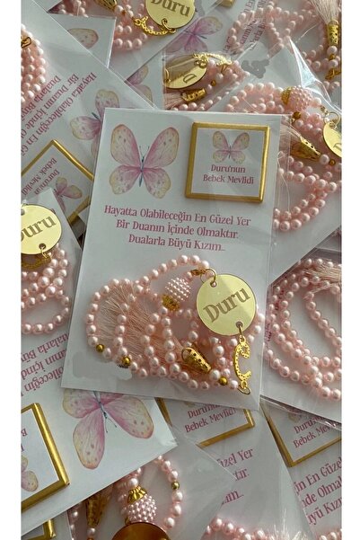 İnci Kişiye Özel İSİMLİ Sünnet Mevlidi Bebek Mevlidi İnci Plastik Boncuk Tesbih Çikolata 50 Adet