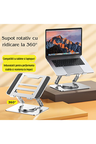 VEXOMAT Suport metalic laptop 018, rotativ 360°, otel carbon, compatibil laptopuri si tablete