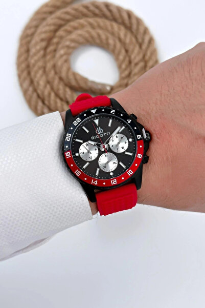 Bigotti Erkek Kol Saati Tüm Fonksiyonlar Aktif Kırmızı Silikon Kordon Sdb009