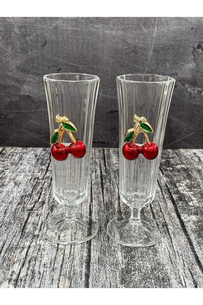 YzHome 2 Li Cam Kiraz Flüt Kahve Yanı Bardağı Kokteyl Meşrubat Bardak 150ml