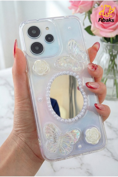 Fibaks Xiaomi Redmi 12 4g Case 3D Butterfly Rose Pattern Mirrored Glitter Tra...