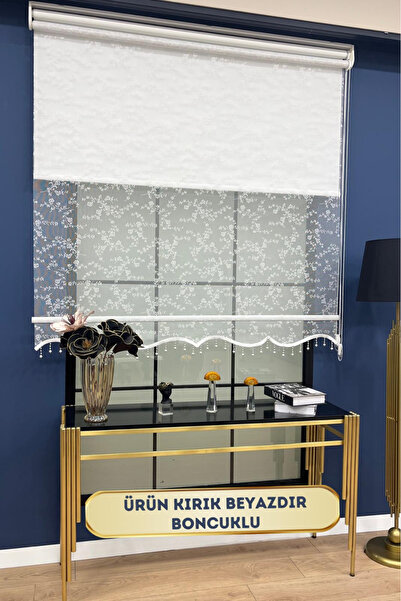 EYMENS HOME Eymen's Eym4003 Çift Mekanizmalı Tül Ve Stor Perde Dal Desenli Kı...