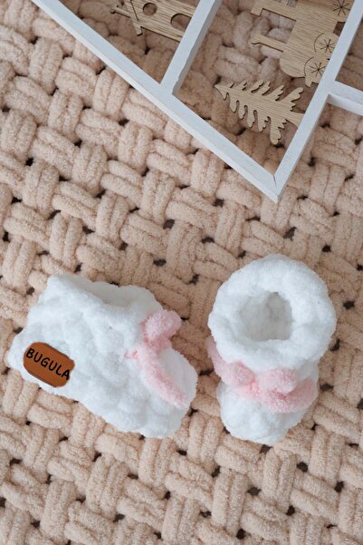 Bugula Bebek Yenidoğan Panduf 0-3M Yavruağzı Fiyonklu Beyaz Kız Trend El Yapı...