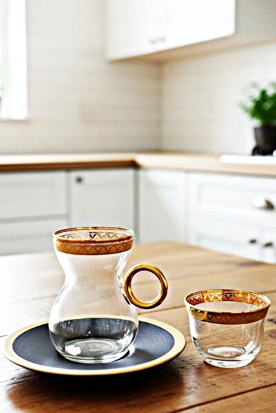 DECOSTYLE 18 Parça Gold Cam Tabaklı Çay Takımı | Premium Misafirlik & Çeyizlik Şık Sunum Seti