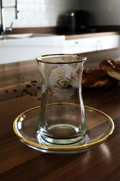 DECOSTYLE طقم شاي باشاباهتشي هايبيلي 12 قطعة |   طقم أكواب وأطباق مزخرف بشكل أنيق