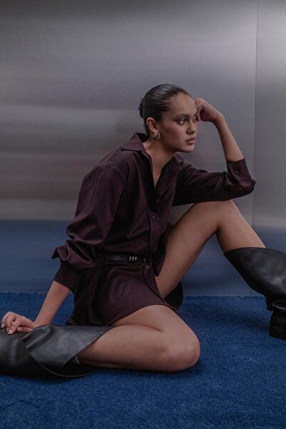 MARKALİSTE Premium Belted Shorts Dress Burgundy