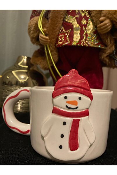 Malessy El Yapımı Kardan Adam Seramik Yılbaşı Kupa, Christmas Noel Hediye Kup...