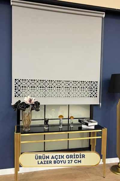 EYMENS HOME EYM308 İthal Mat Kalın Kumaşlı Lazer Kesim Stor Perde ( Açık Gri )
