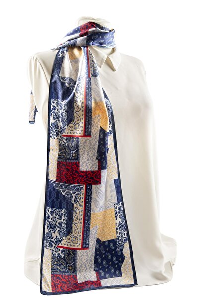 Modabutik I71 Şal Desenli Mavi Kırmızı Fular