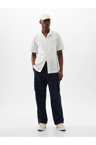 GAP Erkek Lacivert Keten Karışımlı Kargo Pantolon