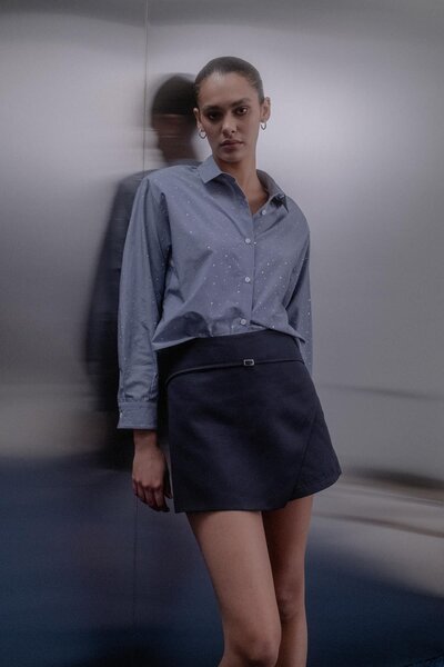 MARKALİSTE Belt Detailed Shorts Skirt Navy Blue