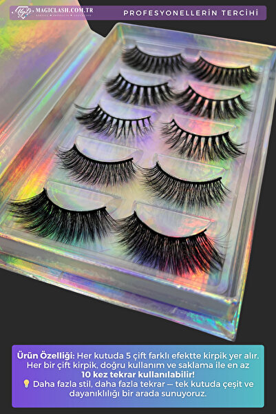 Magic Lash Maxy Takma İpek Kirpik Seti – 5 Çift, Farklı Efektli, Defalarca Kullanılabilir