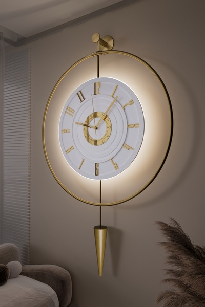 MetaQuartz Aksesuar GOLD-Beyaz - Masippi Kristal 12-24h - (PİLLİ LED) -Metal Ledli Duvar Saati