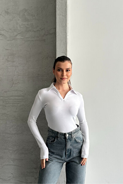 macharel jeans Women's Polo Neck Long Sleeve Basic Blouse