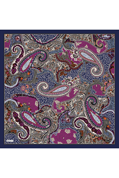 Aker Lacivert Çiçek Desenli Soft Touch Eşarp