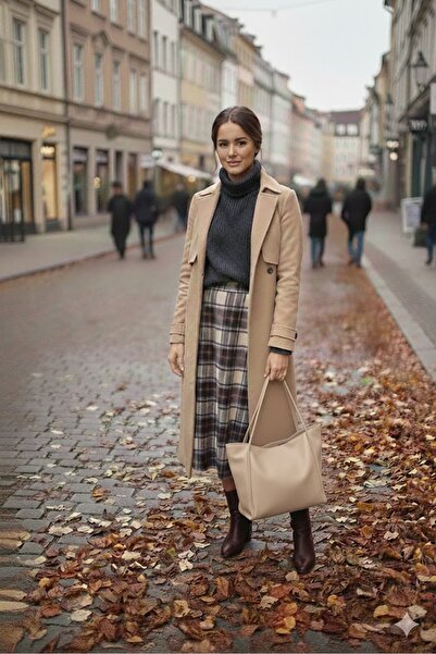 PurpleART حقيبة كتف نسائية كبيرة الحجم مزودة بسحاب من فرو المنك مقاس 28 × 42 سم