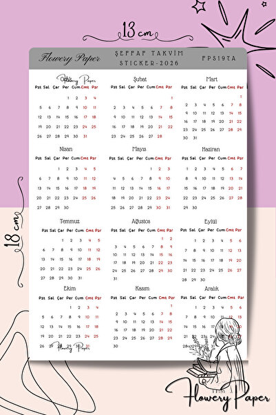 Flowery Paper 2025 Şeffaf Takvim Sticker Sayfası- Defter ,ajanda , Journal,sc...