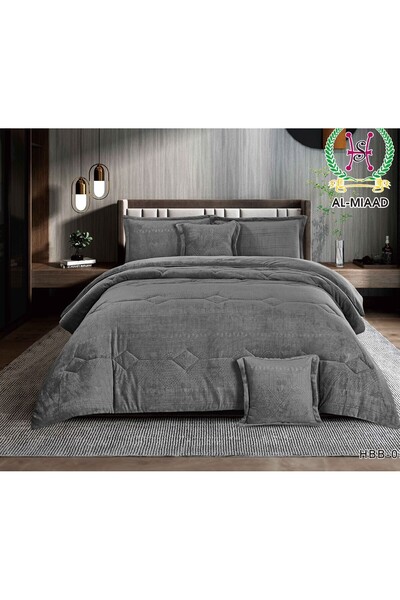 Roshen طقم مفرش 4 قطع نفر شتوي حشوة وسط مخمل ناعم مع فرو سادة ذو وجهين خامة م...