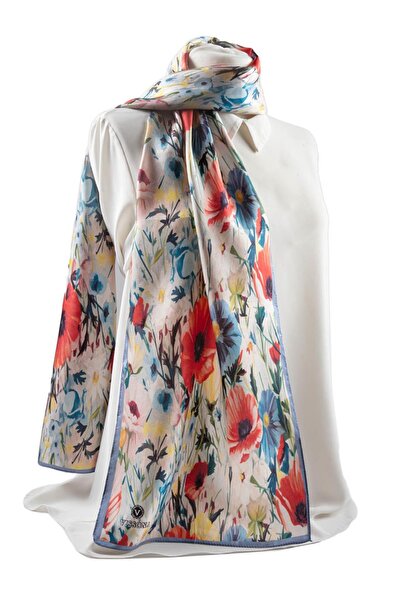 Vissona I67 Satin Silk Flower Patterned Women's Scarf