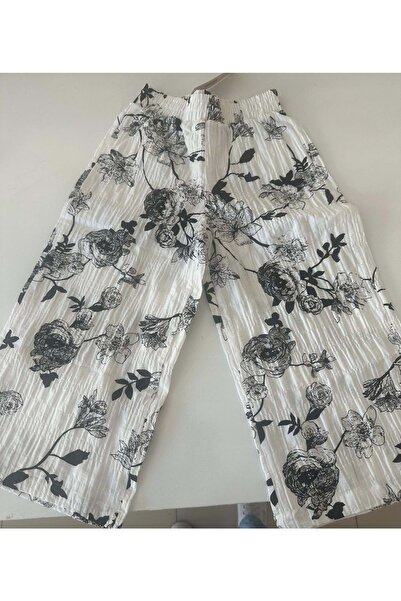 Çikoby Patterned Waitress Girl Woven Trousers White