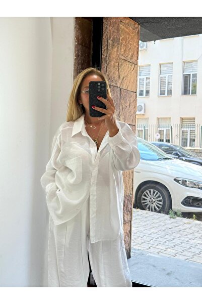 Perry Oversize İnce Gömlek Beyaz