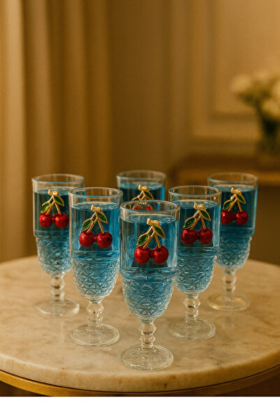 YzHome 6 Lı Kristal Cam Kiraz Kahve Yanı Bardağı Kokteyl Meşrubat Bardak 220ml