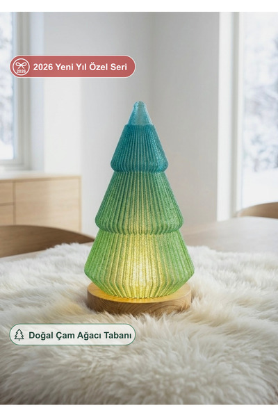 Smind Çam Ağacı Yılbaşı Süsü - Doğal Ahşap Tabanlı - Pilli Tealight Dahil