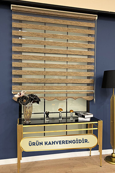 EYMENS HOME Eymen's Eym494 Zebra Ve Stor Perde Düz Bambu Kahverengi