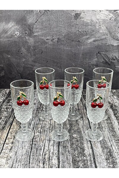 YzHome 6 Lı Kristal Cam Kiraz Kahve Yanı Bardağı Kokteyl Meşrubat Bardak 220ml