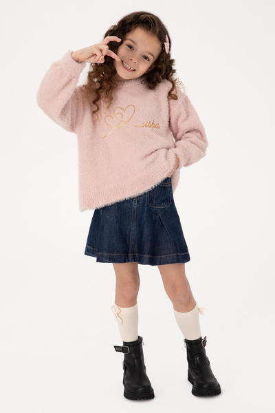 U.S. Polo Assn. Kız Çocuk Bisiklet Yaka Pudra Kazak 50315771-VR042