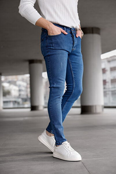 Ser Joven Pantaloni de blugi pentru bărbați, albastru slim fit Laser material elastic