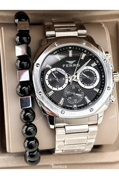 FERRO Marka Fonksiyonları Aktif Çelik Kordon,Gümüş Renk,Beyaz Kadran Erkek Ko...