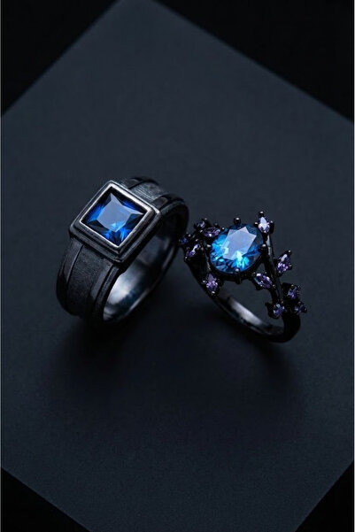 Shelby Silver Sapphire Blaze 925 Ayar Gümüş Çift Yüzüğü (Ayarlanabilir)