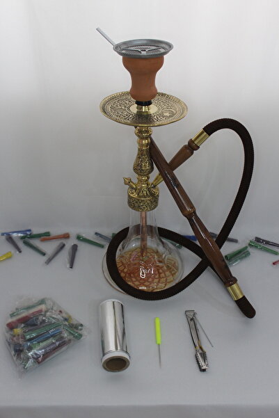 sarayhediye Pirinç-bakır nargile takımı puf cumhuriyet model sarı