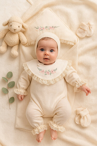 Ozz Baby طقم فاخر للأطفال حديثي الولادة من 0-3 أشهر مكون من 5 قطع مطرزة بالزه...