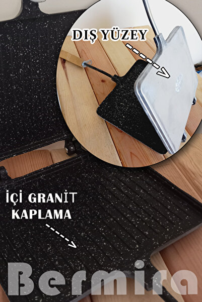 BERMİRA Home Collection Alüminyum Döküm Ocak Üstü El Tost Makinası İÇ YÜZEY G...