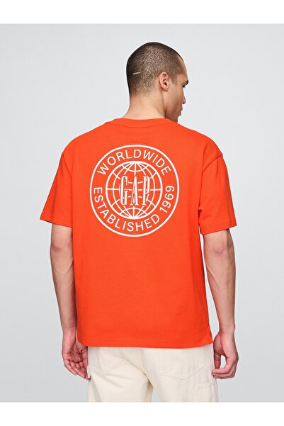 GAP Erkek Turuncu Gap Dünya Logosu T-Shirt