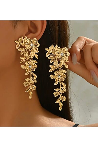 ER TAKI أقراط فستان سهرة لحفلات الزفاف باللون الذهبي مرصعة بالأحجار الكريمة ع...