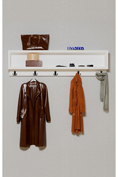 Livadeko Portmanto Duvar Askılığı Elbise Askılığı Beyaz 80Cm