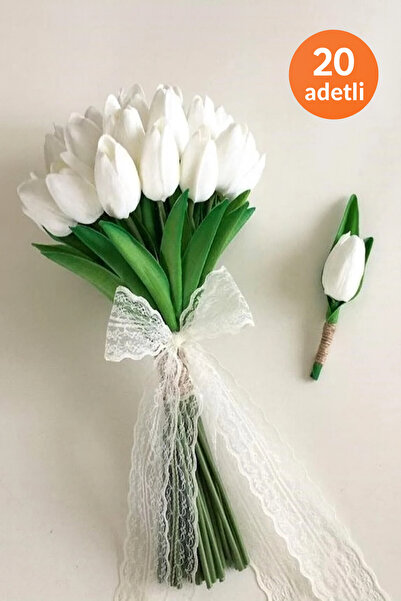 fesleğen çiçek Gelin Buketi Beyaz Islak Lale Yaka Çiçeği 20 adetli