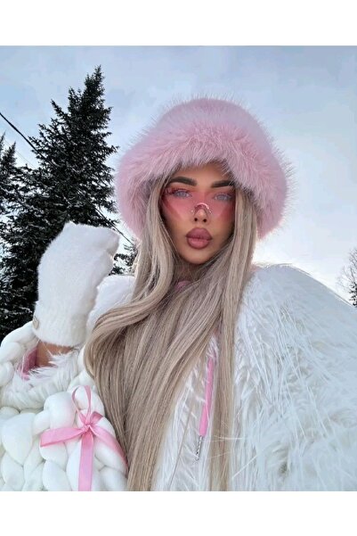 Luminos Butik Pembe Kalın Peluş Kalpak Şapka Bere - Sıcak Tutan Şık Dış Mekan Soğuktan Koruma Spk1143