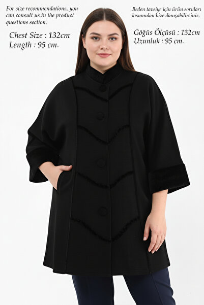 Laden سترة نسائية محبوكة من الصوف الأسود مقاس كبير، سميكة ومقاومة للوبر، مناسبة للأمهات